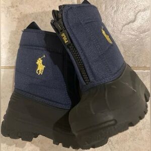 Polo Ralph Lauren Kids’ Navy Boots with Yellow Logo Size 6 NWOB